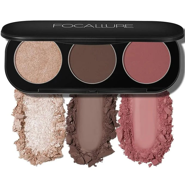 FOCALLURE Blush and Highlighter Palette,3 in 1 Contour Palette,Cruelty-Free Matte Bronzer Powder,Shimmer Illuminator Highl...