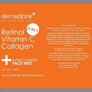 3 in 1 Super-Charged Anti-Aging Face Mist w/Retinol, Vitamin C + Collagen | Hydrates, Refreshes & Brightens for a More Glo...