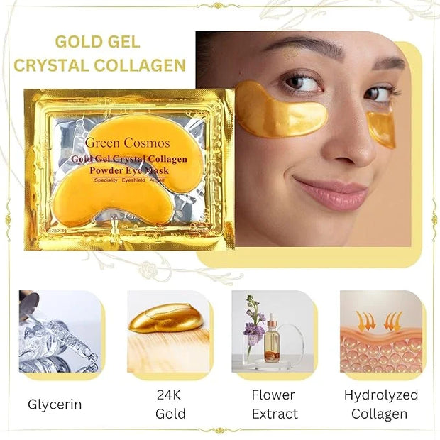 Green Cosmos. 30 Pairs 24k Gold Under Eye Patches, Gold Crystal Collagen Eye Mask, Dark Circles Treatments, Removes Under ...