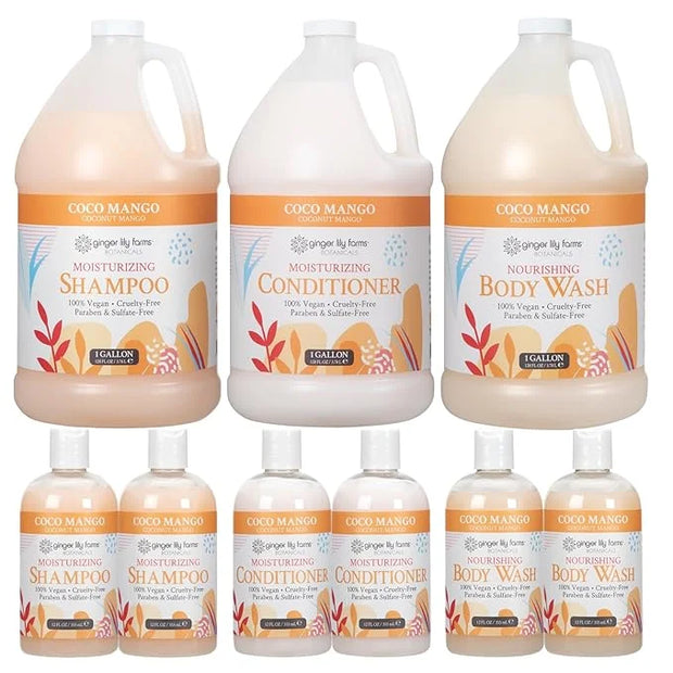 Ginger Lily Farms Botanicals Hospitality Kit, Coco Mango, 9-Pc Set Includes Shampoo, Conditioner & Body Wash, 100% Vegan &...