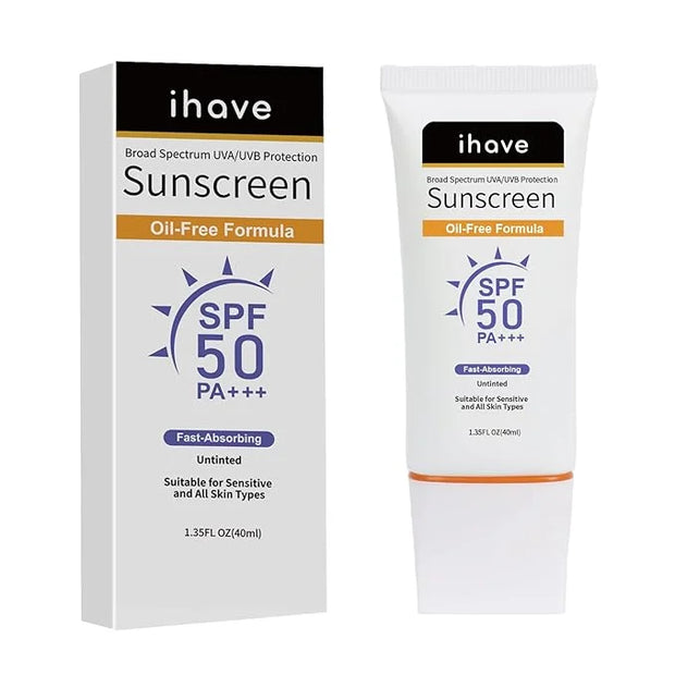iHave Face Sunscreen, Travel Size SPF 50 Sunscreen with Broad Spectrum UVA UVB Protection, Oil-Free Fast-Absorbing Sunbloc...