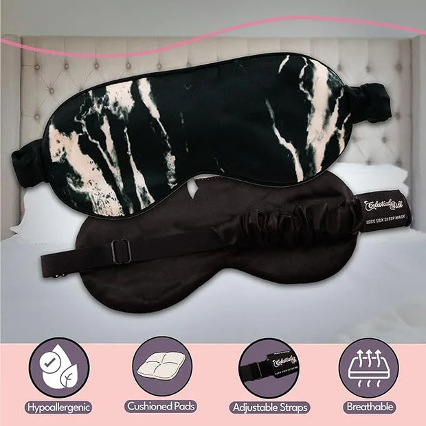 Celestial Silk Mulberry Silk Sleep Eye Mask with Adjustable Elastic Strap (Normal - Adjustable, Black Marble) - Product Image