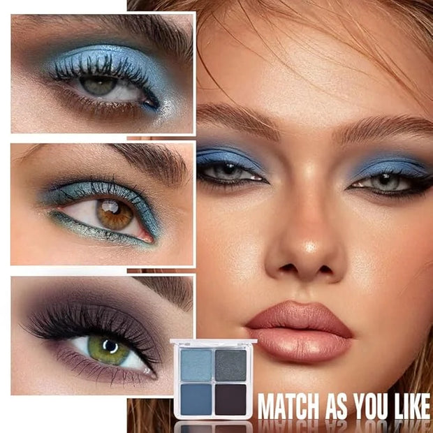 Kaely Powder Eyeshadow Quad, Blue Taupe Matte Glitter Eyeshadow Palette Makeup, Neutral Eye Shadow Palette for Older Women...