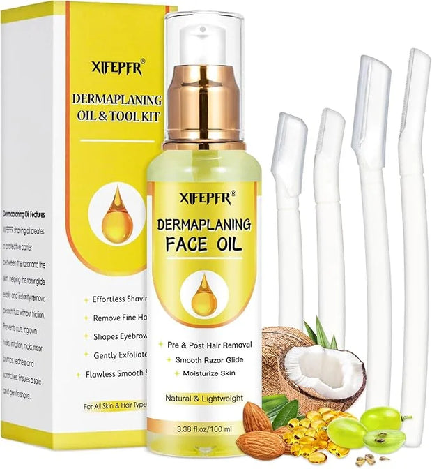 Dermaplaning Kit, Dermaplane Oil with Dermaplaning Tools, Shave Oil for Women, Softens Area Pre Shave & After Shave, Use w...