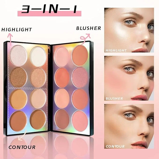 16 Colors Blush Contour Highlighter Makeup Palette with Brush, Matte Mineral Face Blush Powder for Cheek, Bright Shimmer I...