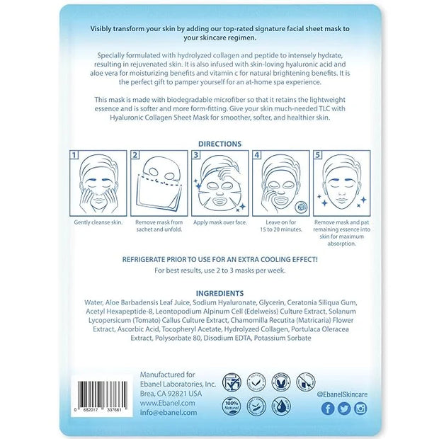 Ebanel 15 Pack Collagen Peptide Hydrating Face Masks, Instant Brightening Firming Anti Aging Face Sheet Masks, Moisturizin...