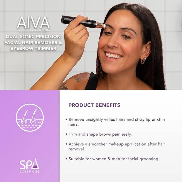 SPA SCIENCES - AIVA - The 2-in-1 Facial Hair Remover & Eyebrow Trimmer with Built-in LED Lights - Product Image