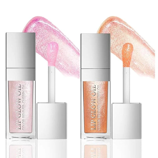 2PCS Hydrating Lip Glow Oil, Plumping Lip Gloss, Clear to Pink Lip Oil Gloss, Transparent Moisturizing Lip Balm, Natural L...
