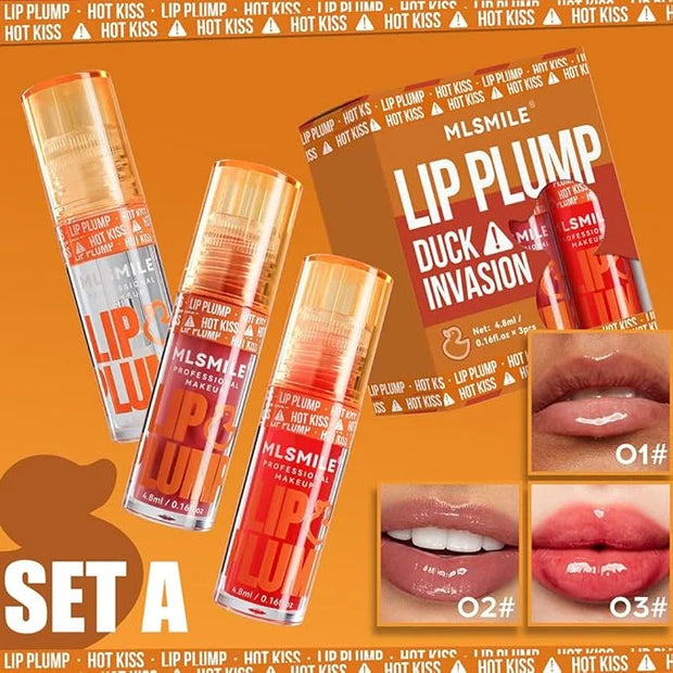 3 Colors Duck Lip Plumper Gloss, Glitter Shine Primer Lip Tint Korean Clear Plumping Lip Gloss, High Pigment No Sticky Sex...