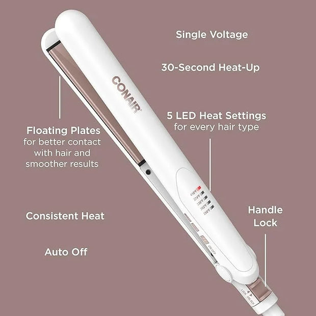 Conair Double Ceramic Flat Iron, 1-inch Hair Straightener with Bonus Claw Clip - Product Image