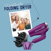Conair Hair Dryer, Worldwide Travel Hair Dryer with Smart Voltage Technology and Folding Handle, Includes Diffuser and Con...
