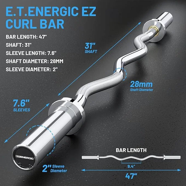 47" Olympic EZ Curl Bar 500-lbs Capacity Steel 2" Barbell - Product Image