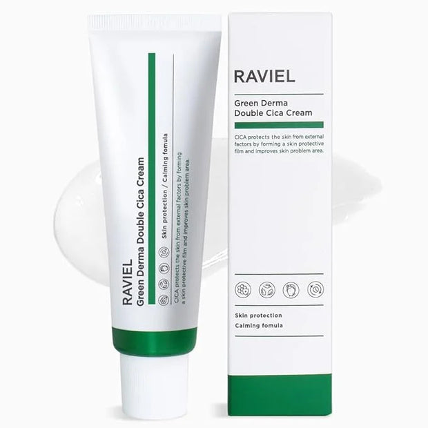 RAVIEL Green Derma Double Cica Cream | Redness relief & Skin Barrier Protection | Calming & Soothing, Deep Hydration Moist...