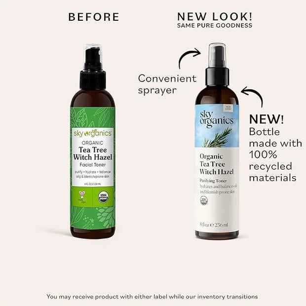 Sky Organics Organic Tea Tree & Witch Hazel for Face, Purifying Facial Toner to Hydrate, Soothe, Cleanse and Balance Blemi...