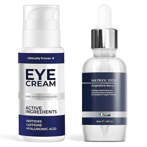 Under Eye Cream for Puffiness & Dark Circles + Argireline & Matrixyl 3000 Serum Bundle - Anti-Aging Eye Cream and Collagen...