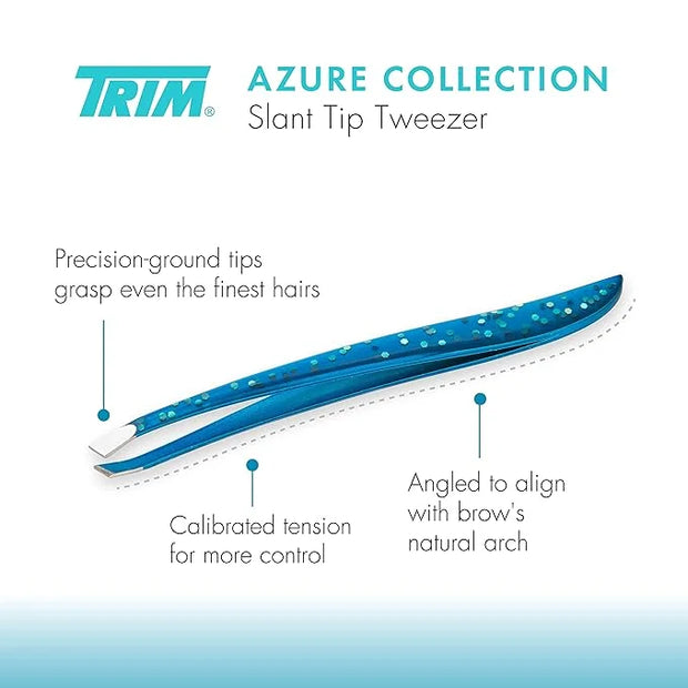 TRIM Azure Collection Slant Tip Tweezer – Precision-Ground Tips Grasp Even The Finest Hairs – Angled to Align with The Bro...