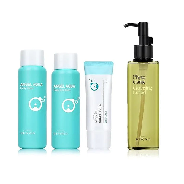 BEYOND Angel Aqua Moisture Skincare Set (11.2fl oz , 3-Piece Set) & Phytoganic (Cleansing Liquid, 6.8fl oz) - Vegan Formul...