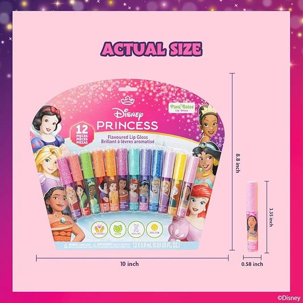 Disney Princess 12 Piece Plant Based Lip Gloss, Girls Party Favors, First Makeup Set for Girl, Perfect for Parties, Sleepo...