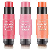 3 Pcs Cream Blush Stick with Brush,Waterproof Multi Cream Makeup Stick,Lightweight,Long-lasting,2 in 1 Multi Blush for Che...