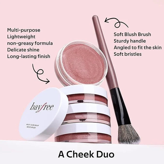 Multi Cream Blush & Blush Brush Set, Korean Makeup Blush for Cheeks, Multi-Use Face Balm, Lightweight & Hydrating, Blendab...
