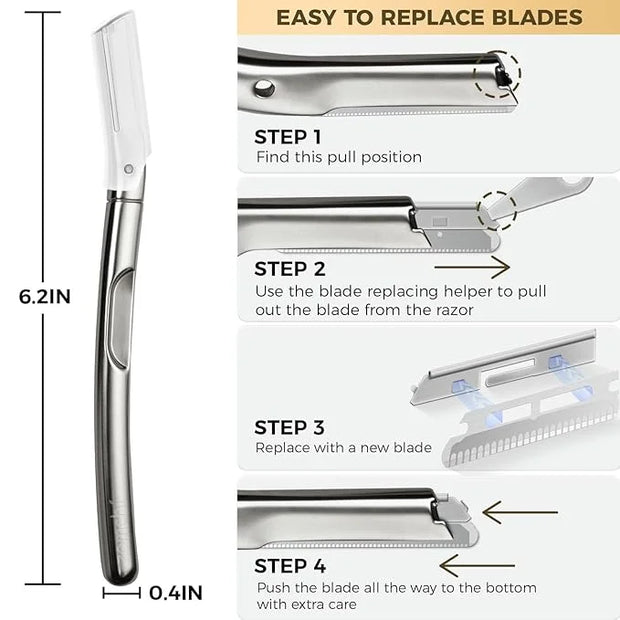 ZOMCHI Dermaplaning Tool, Dermaplaning Razor for Women & Men, Reusable Eyebrow Razor with 11 Refill Blades, Facial Razor R...