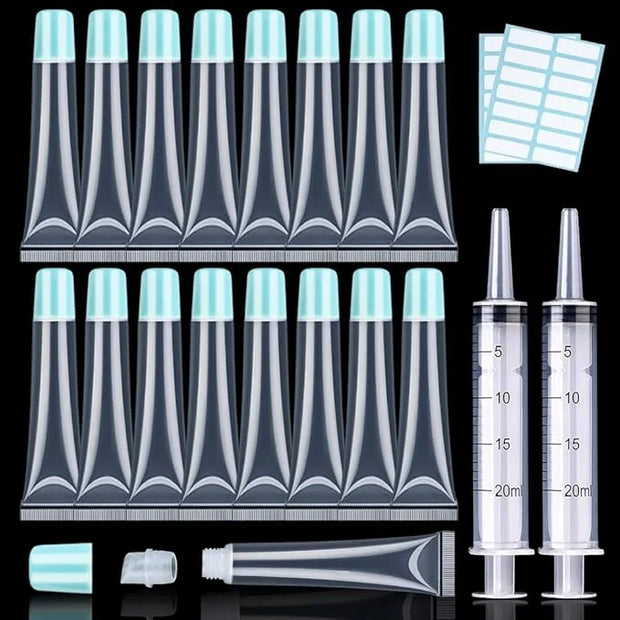 AMORIX 50PCS Lip Gloss Tubes 20ml Blue Cap Lip Gloss Containers Empty Lip Balm Tubes Squeeze Lipgloss Tubes + 2 x 20ml Syr...