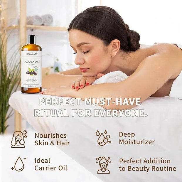 Jojoba Carrier Oil for Skin Pure Massage Oils 16 fl.oz.Cold Pressed Unrefined Natural Jojoba Oil for Hair,Face Body,Ear St...
