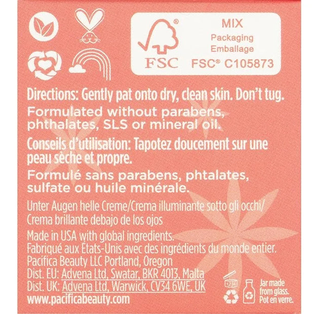 Pacifica Glow Baby Brightening Eye Cream – Vitamin C Under Eye Cream for Dark Circles & Puffiness, Caffeine-Infused Eye Br...