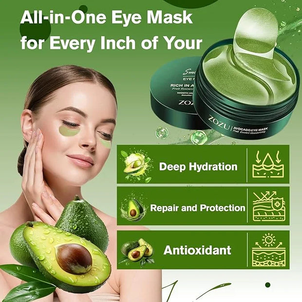 Nourishing Avocado Eye Patches 2-Pack 120 PCS, Collagen Eye Mask for Anti-oxidation and Hydration, Under Eye Patches Suita...