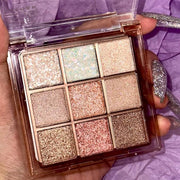 9 Colors Glitter Eyeshadow Palette Naturing-Looking Women Girls Eye Shadow,Pink White Gold Glitter Shimmer Sparkly Eye Sha...