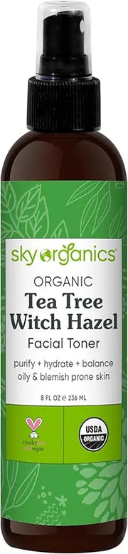 Sky Organics Organic Tea Tree & Witch Hazel for Face, Purifying Facial Toner to Hydrate, Soothe, Cleanse and Balance Blemi...