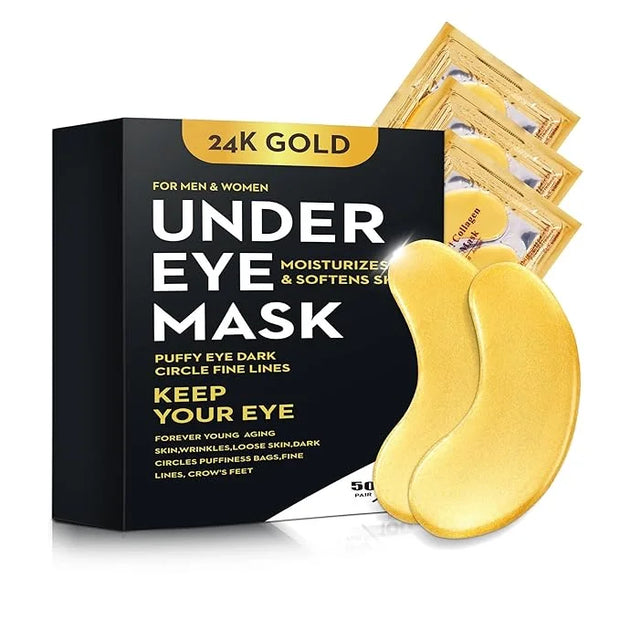 100Pcs/50Pairs Under Eye Patches Gold for Dark Circles, Puffy Eyes, and Wrinkles, 24K Gold Eye Mask for Face, Eye Cream fo...