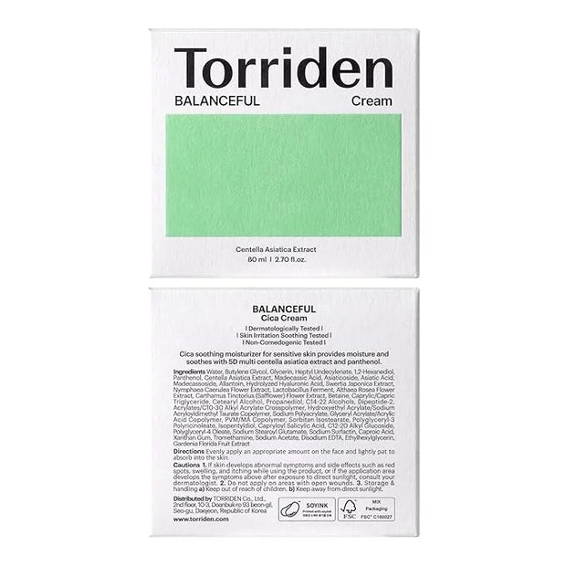 Torriden BALANCEFUL Cream 80ml (2.70 fl.oz.) | Soothing and Nourishing Moisturizer for Oily and Sensitive SKin | 5D CICA, ...