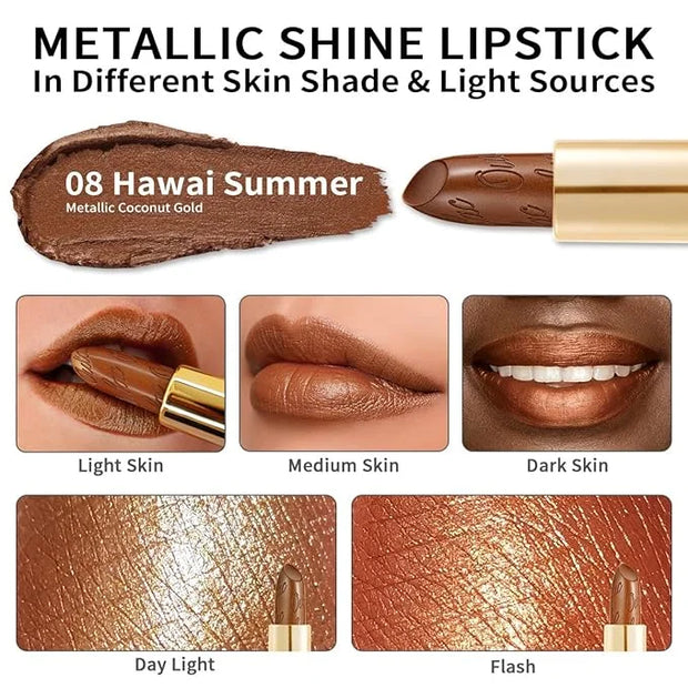 Oulac Dark Brown Lipstick for Women with Metallic 3D Shine Lightweight Hydrating Formula, High Impact Lip Color, Vegan Bea...