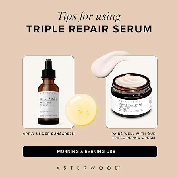 Asterwood Triple Repair Matrixyl 3000 + Argireline + Hyaluronic Acid + Vitamin C Serum for Face - Anti-Aging, Collagen Boo...