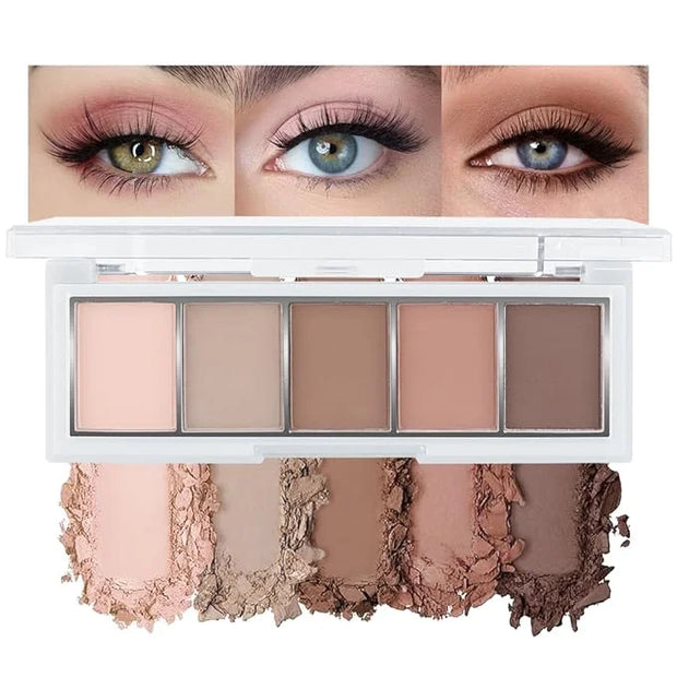 5 Colors Matte Eyeshadow Makeup Palette,Nude Pink Light Dark Brown Highly Pigmented Natural Neutral Eye Shadow Palette,Lon...