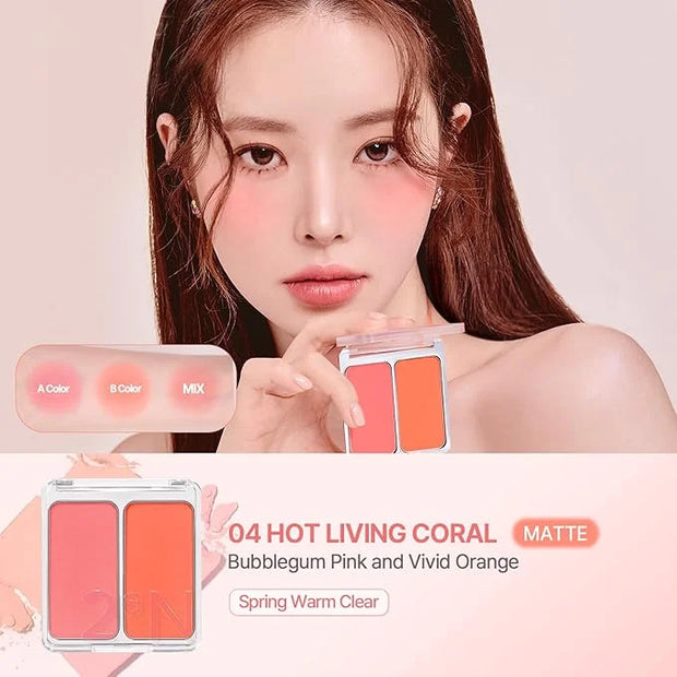 2aN Dual Color Face Blusher, Buildable & Blendable Cheek Color, Natural & Vibrant Finish, Long-Lasting Powder Blush, Blend...