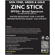 Sun Zapper Zinc Oxide Sunscreen - Skin Tone, Green & Gold - SPF 50+ Very High Sun Protection Waterproof Sunblock for Face ...