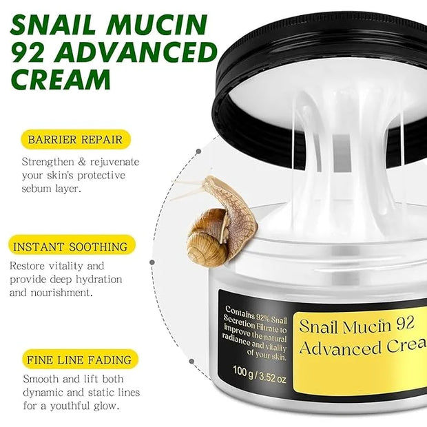 Snail Mucin 92% Repair Cream Face Moisturizer, Body Hydrating for Dry & Sensitive Skin, Snail Gel Essence Daily Serum for ...