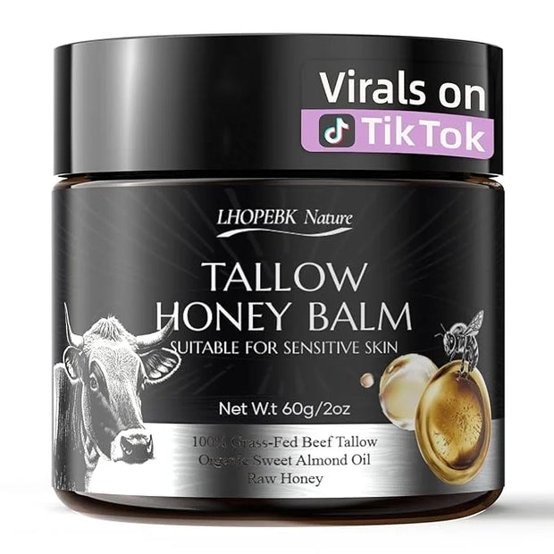 Beef Tallow for Skin: Tallow Honey Balm for Dry Skin - Organic Grass Fed Whipped Beef Tallow Moisturizer for Face Body at ...