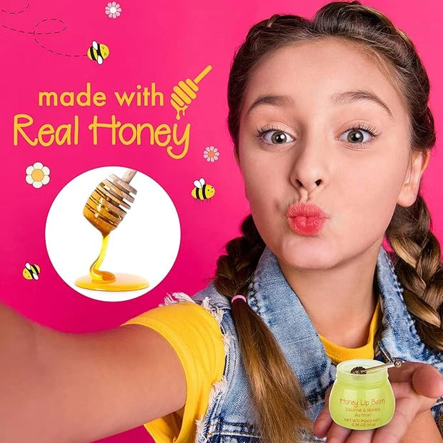 2pc Honey Lip Balm & Lip Mask Set -Simply Sweet Real Honey Jar w/Dipper Applicator Sticks | Safe and Non-Toxic Lip Gloss G...