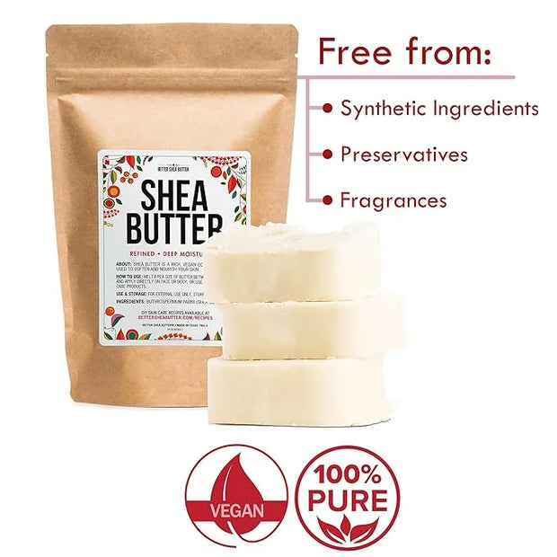 Refined Shea Butter Unscented - 100% Pure African Shea Butter for Hair & Dry Skin - Use for Soap Base, Face & Body Moistur...