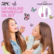 5pc Lip Oil Set - Butterfly Kisses Lip Oils, Lip Healing Lip Oil Collection with Precision Applicator Wand for Everyday Li...