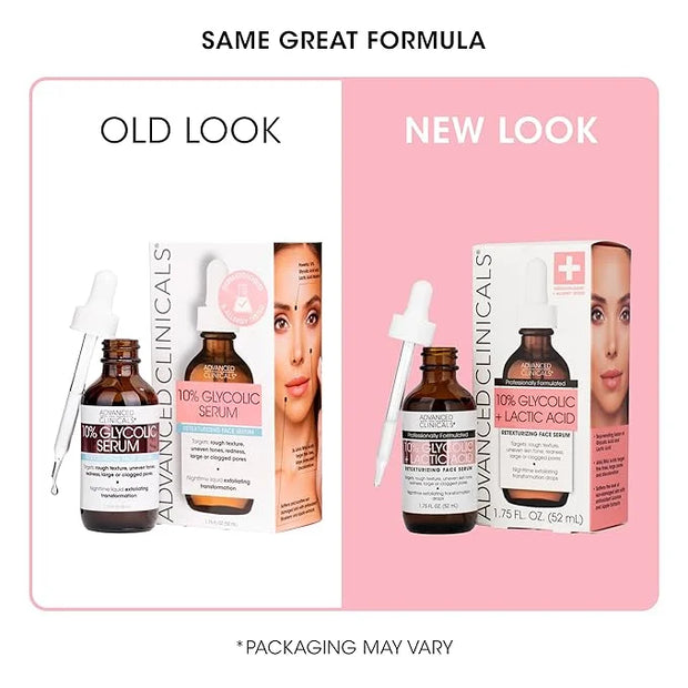 Advanced Clinicals Exfoliating 10% Glycolic Acid Serum For Face + Lactic Acid | Facial Exfoliant AHA + Salicylic Acid Seru...