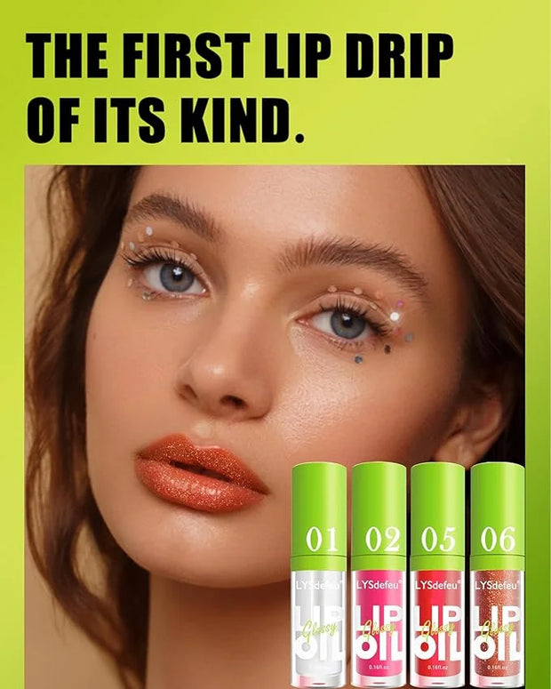 Hydrating Lip Glow Oil Kit-4 Colors Lip Oil Lip Glaze,Tinted Lipgloss Clear Pink Red Glow Reviver Tint Lip Oil Lip Stain, ...