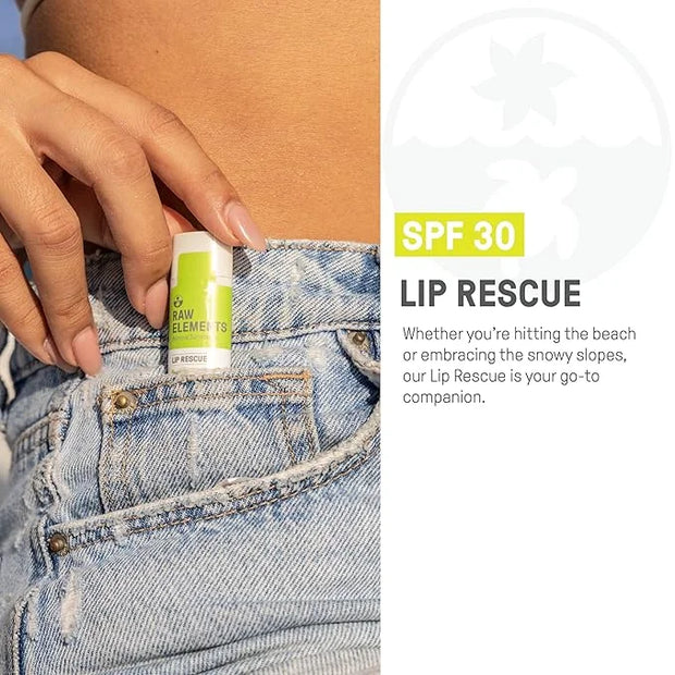 Raw Elements Organic Outdoor Sunscreen Lip Balm Rescue - SPF 30, UVA-UVB Protection, Reef-Safe, Non-Nano Zinc, Water Resis...