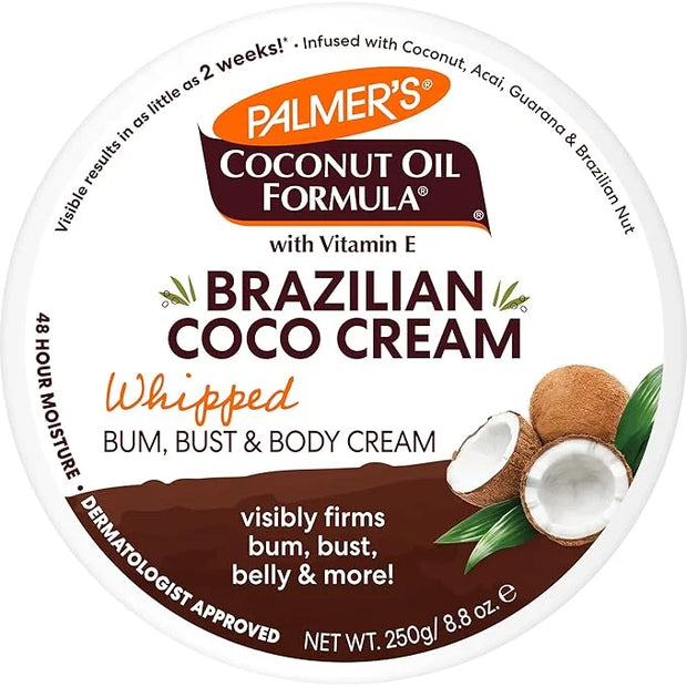 Palmer's Coconut Oil Formula Brazilian Coco Cream with Vitamin E, 8.8 Fl Oz, Whipped Bum, Bust & Body Cream, Helps with Sk...
