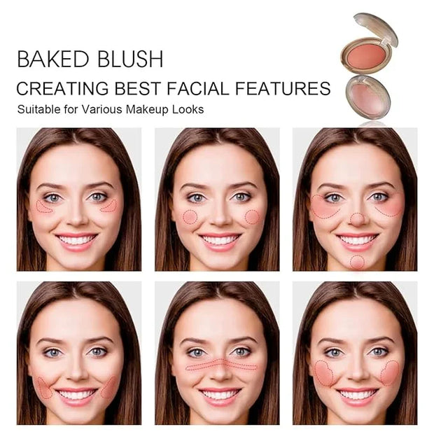 Baked Blush, Marbleized Blush for Cheeks, Shimmery Satin Finish Blushes Powder Palette, Buildable Color Natural Face Makeu...