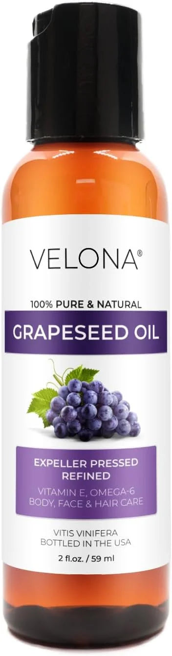 Grapeseed Oil by Velona - 2 fl oz | 100% Pure and Natural Carrier Oil | Refined, Cold Pressed | Cooking, Skin, Face, Body,...
