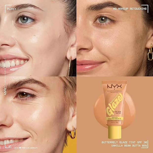 NYX PROFESSIONAL MAKEUP Buttermelt Glaze Soft Glow Skin Tint + SPF 30, Up To 12HR Wear, 02 Vanilla Bean Butta - Product Image